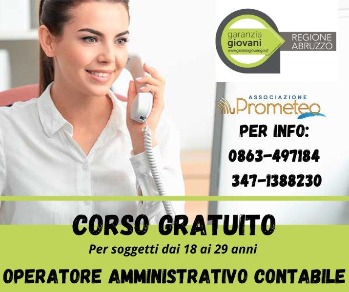 Corso gratuito - Operatore Amministrativo Contabile - per soggetti dai 18 ai 29 anni